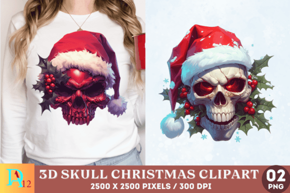 3D Skull Christmas Clipart for Illustrations