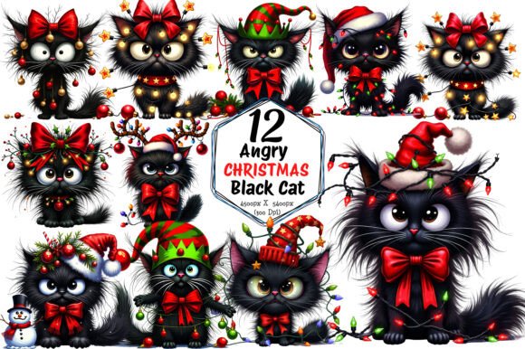 Angry Black Cat Christmas Illustrations Review