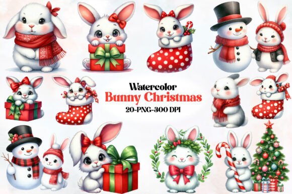 Bunny Christmas Clipart: Festive Illustrations for Crafters
