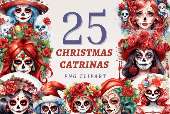 Christmas Catrinas PNG Bundle: Festive Illustrations