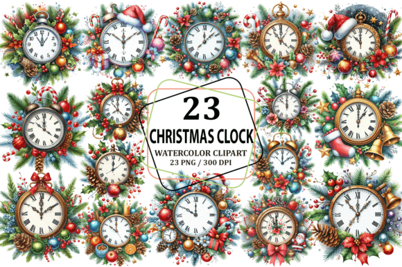 Christmas Clock Sublimation Clipart PNG: Festive Illustrations for Crafters
