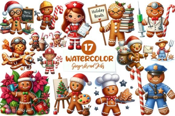 Christmas Gingerbread Jobs Sublimation Illustrations