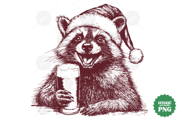 Christmas Sarcastic Santa Raccoon Beer Illustrations