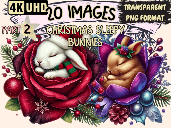 Christmas Sleepy Bunnies Clipart P2: Illustrations