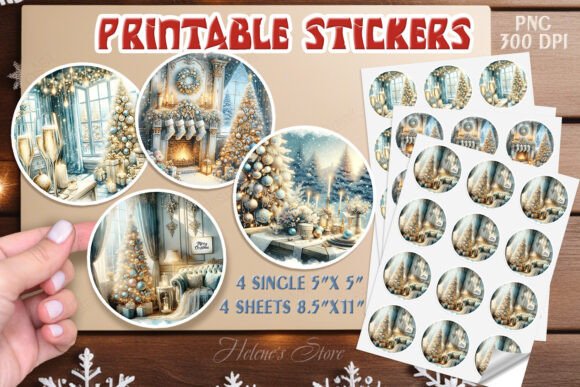 Christmas Watercolor Stickers Printable & Illustrations