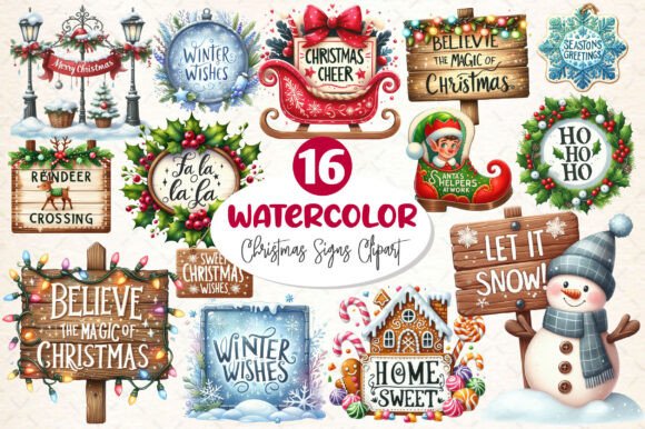 Cute Christmas Signs Clipart: Festive Illustrations