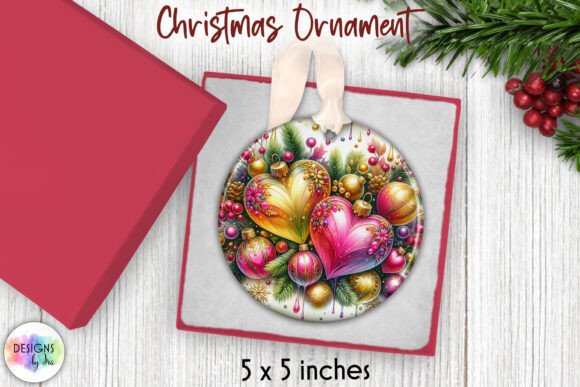 Elegant Christmas Ornament PNG, Hearts Illustrations