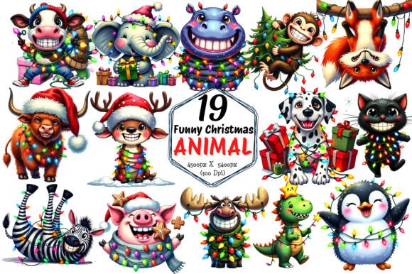 Funny Christmas Animals Clipart Bundle: Illustrations