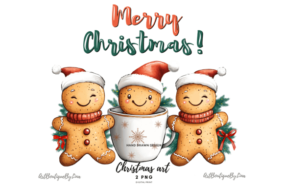 Gingerbread Christmas Holiday Art Illustrations