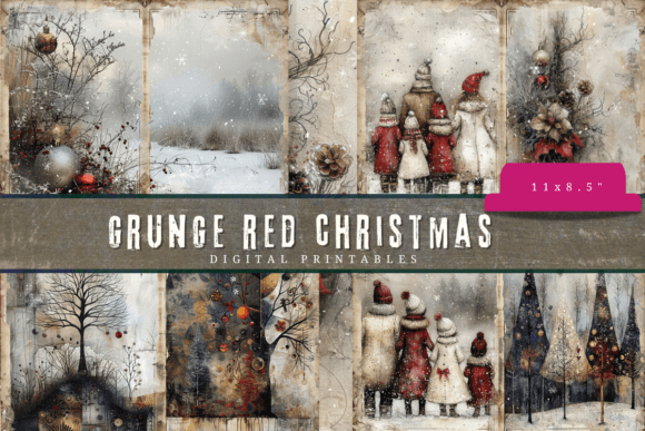 Grunge Christmas Junk Journal Papers: Illustrations Review