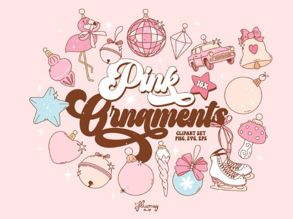 Pink Christmas Ornaments Clipart Bundle: Illustrations