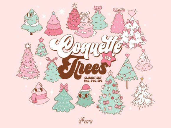 Pink Coquette Christmas Trees: Festive Illustrations