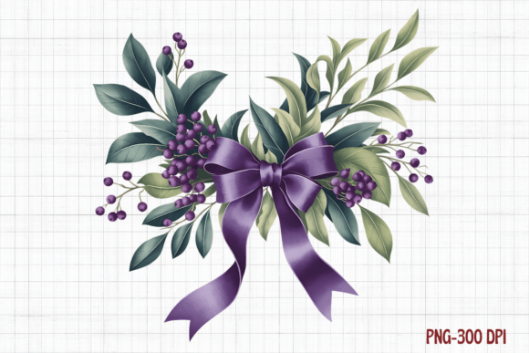 Purple Christmas Garden Clipart: PNG Illustrations