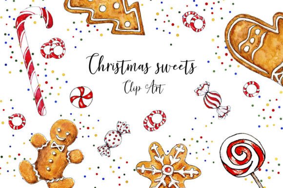 Reviewing Christmas Sweets Watercolor Clip Art