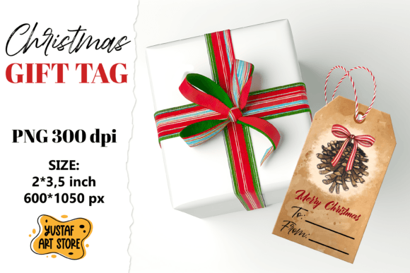 Vintage Christmas Gift Tag: Pine Cone Il Illustrations