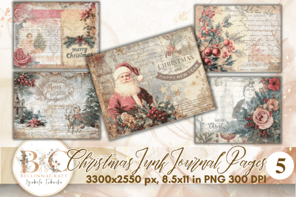 Vintage Christmas Junk Journal Pages & Illustrations