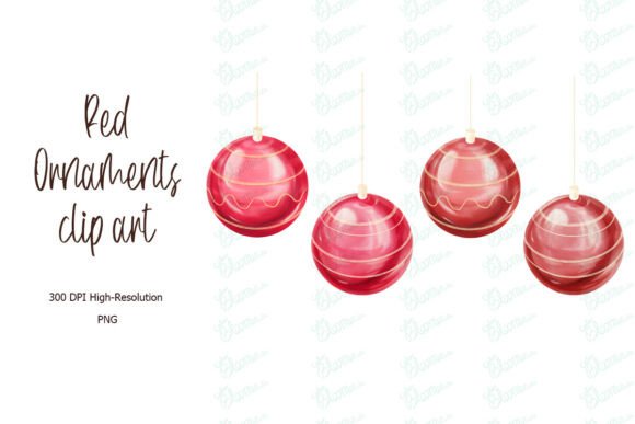 Watercolor Red Christmas Ornaments PNG Illustrations