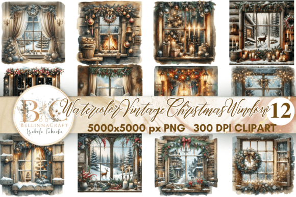 Watercolor Vintage Christmas Window PNG Review