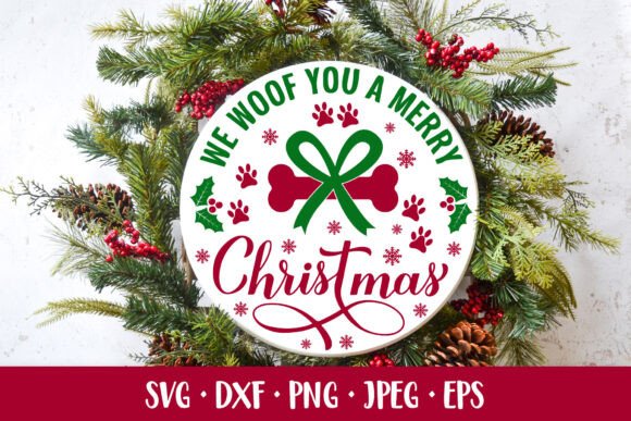 We Woof You a Merry Christmas Round Sign Illustrations